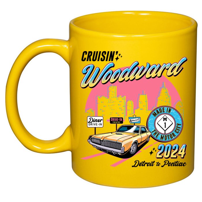 Cruisin Woodward Detroit To Pontiac 2024 Pink Version 11oz C Handle Ceramic Mug