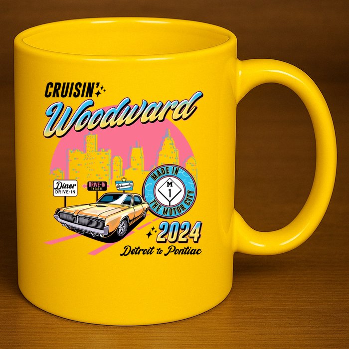 Cruisin Woodward Detroit To Pontiac 2024 Pink Version 11oz C Handle Ceramic Mug