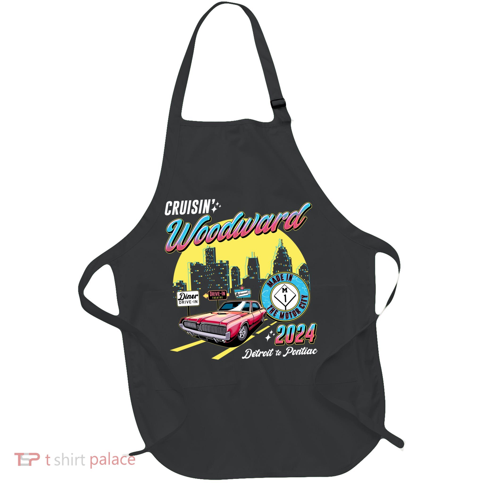 Cruisin Woodward Detroit To Pontiac 2024 Yellow Version Full-Length Apron With Pockets