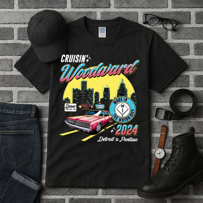 Cruisin Woodward Detroit To Pontiac 2024 Yellow Version Tall T-Shirt