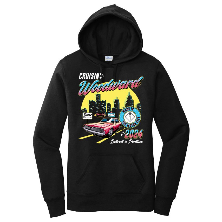 Cruisin Woodward Detroit To Pontiac 2024 Yellow Version Women's Pullover Hoodie