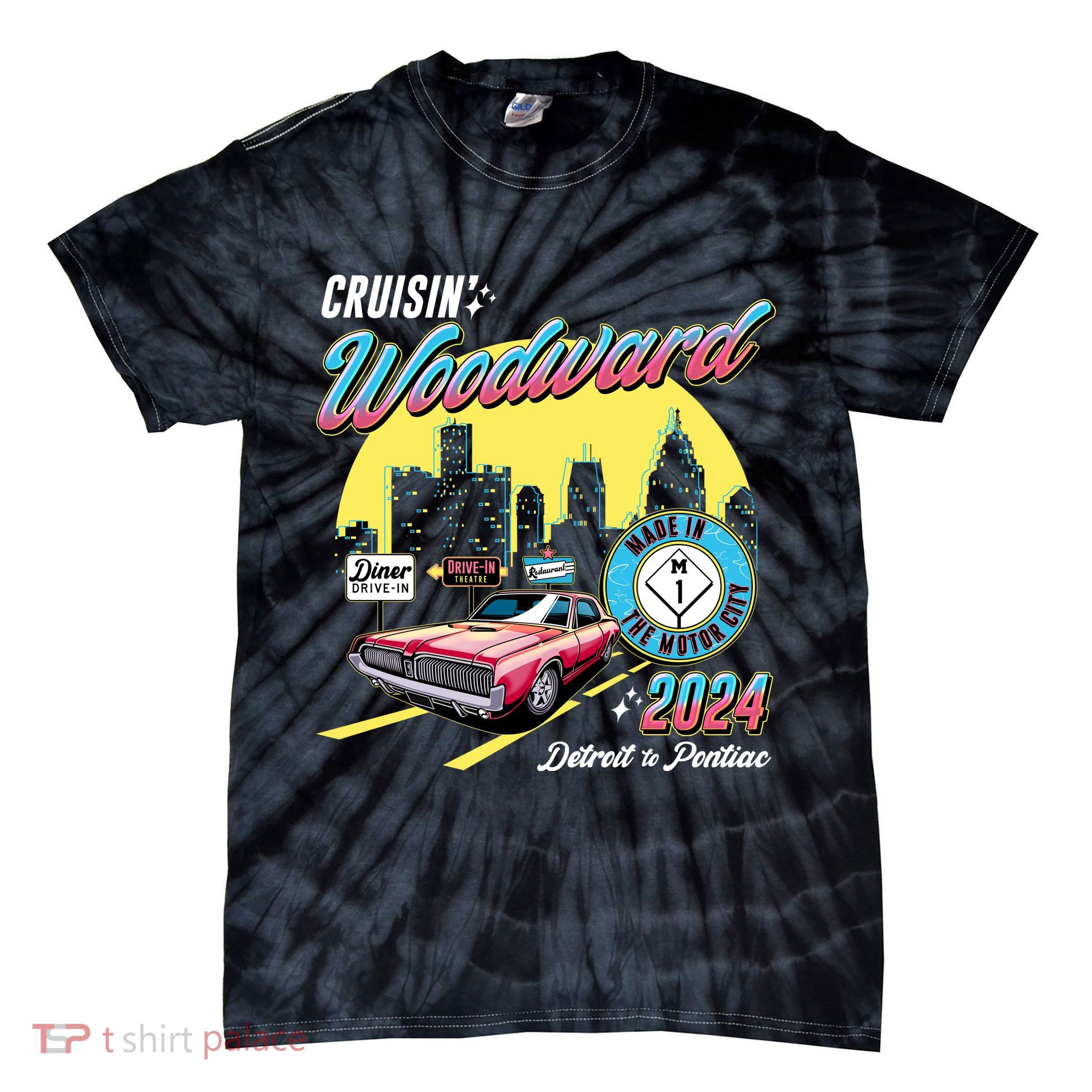 Cruisin Woodward Detroit To Pontiac 2024 Yellow Version Tie-Dye T-Shirt