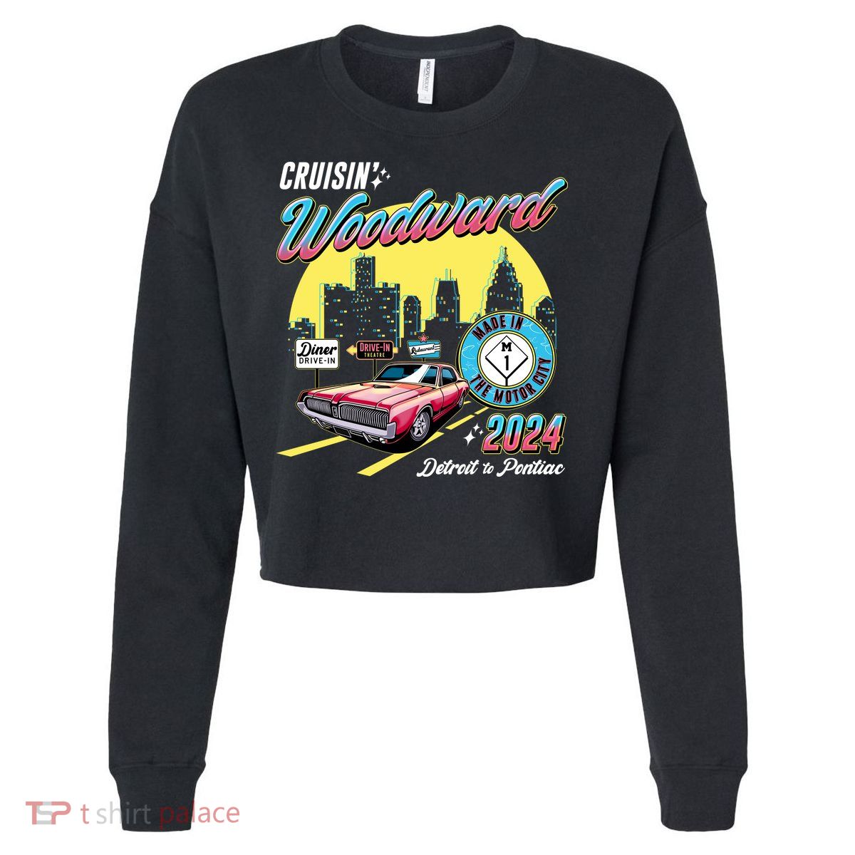 Cruisin Woodward Detroit To Pontiac 2024 Yellow Version Cropped Pullover Crew
