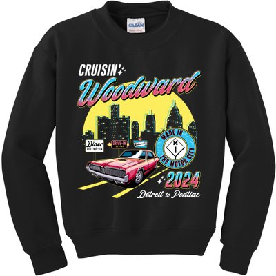 Cruisin Woodward Detroit To Pontiac 2024 Yellow Version Kids Sweatshirt