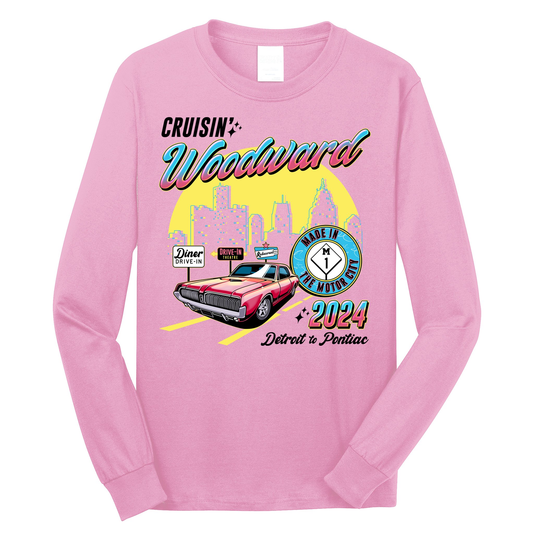 Cruisin Woodward Detroit To Pontiac 2024 Yellow Version Long Sleeve Shirt