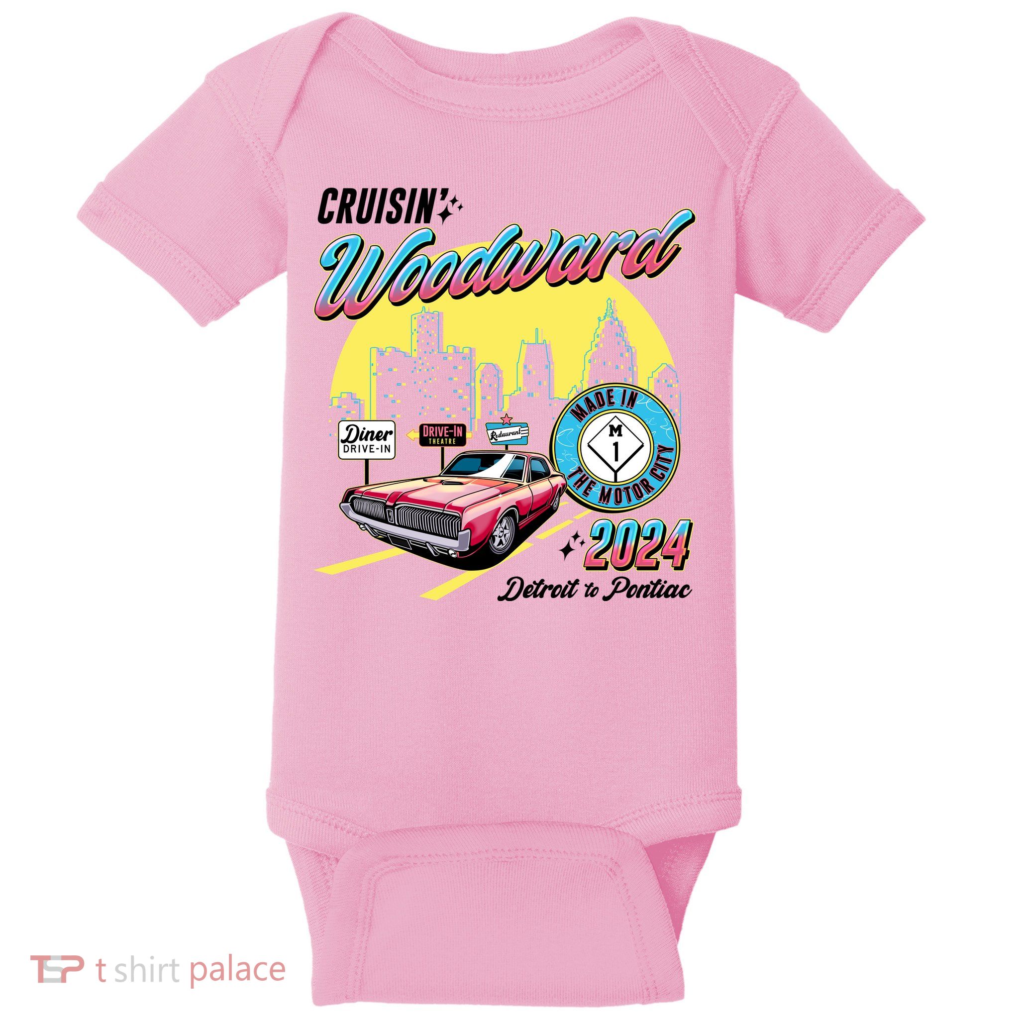 Cruisin Woodward Detroit To Pontiac 2024 Yellow Version Baby Bodysuit