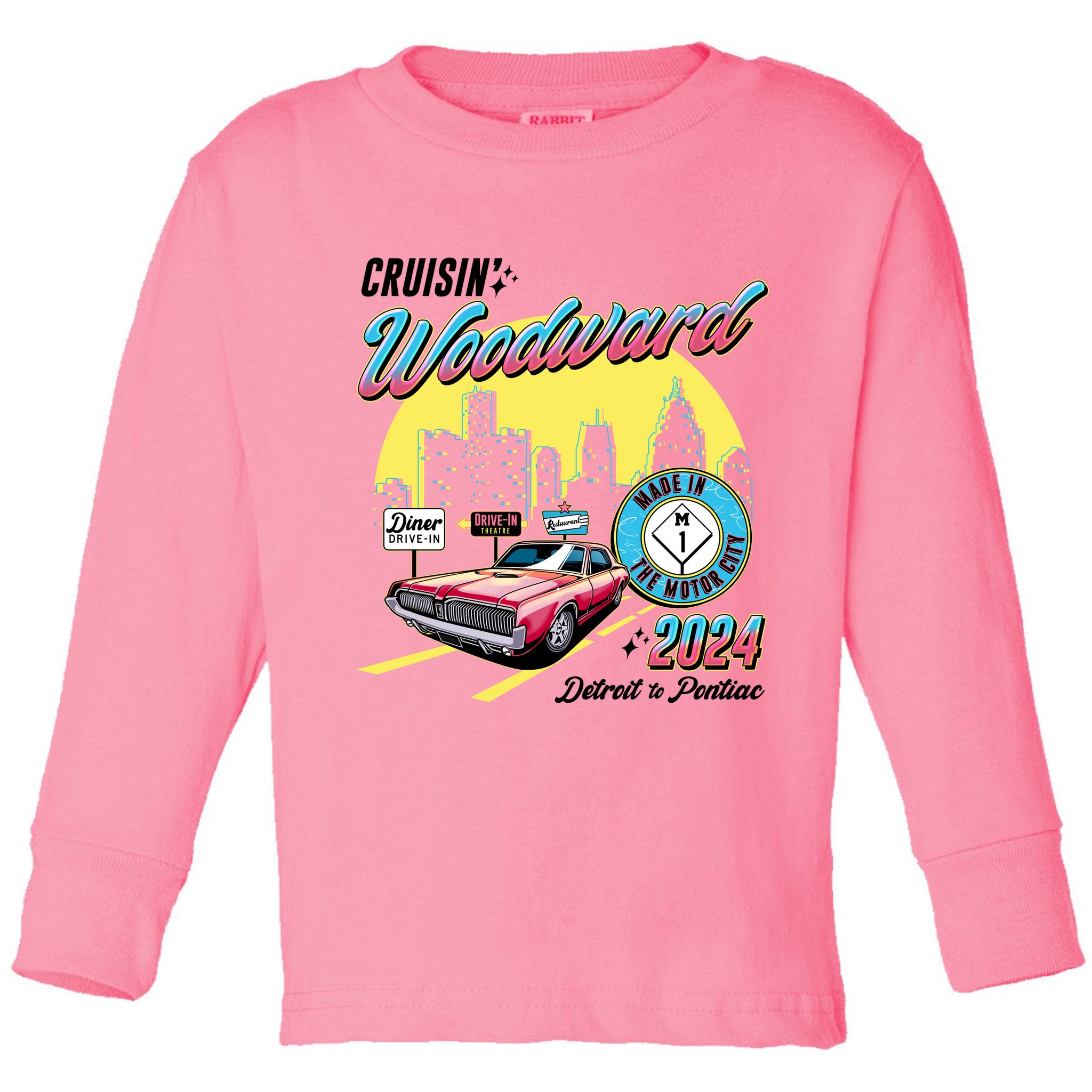 Cruisin Woodward Detroit To Pontiac 2024 Yellow Version Toddler Long Sleeve Shirt