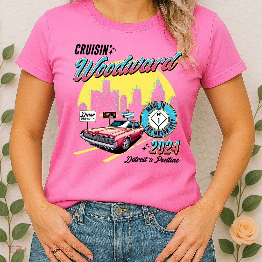 Cruisin Woodward Detroit To Pontiac 2024 Yellow Version Womens T-Shirt