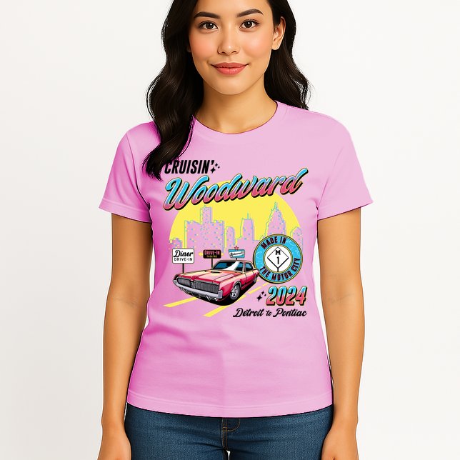 Cruisin Woodward Detroit To Pontiac 2024 Yellow Version Womens T-Shirt