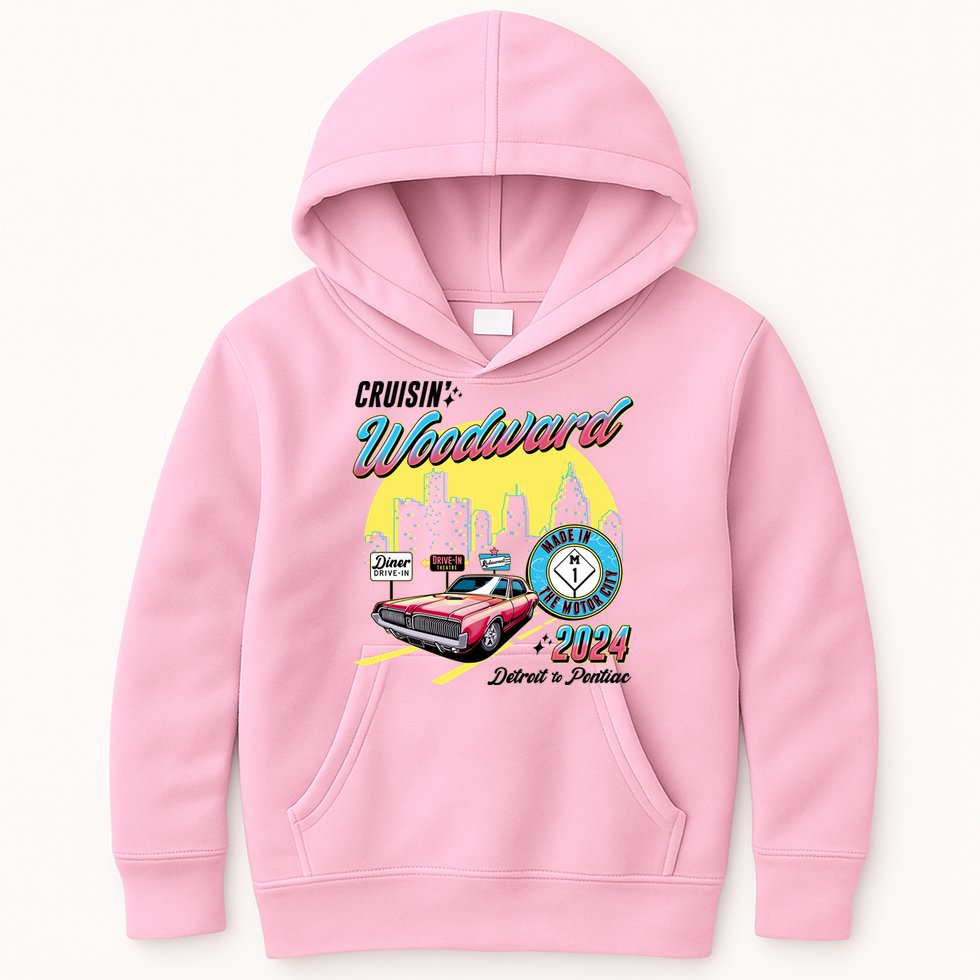 Cruisin Woodward Detroit To Pontiac 2024 Yellow Version Kids Hoodie