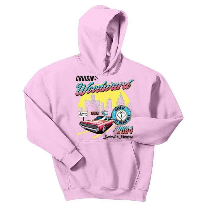 Cruisin Woodward Detroit To Pontiac 2024 Yellow Version Kids Hoodie