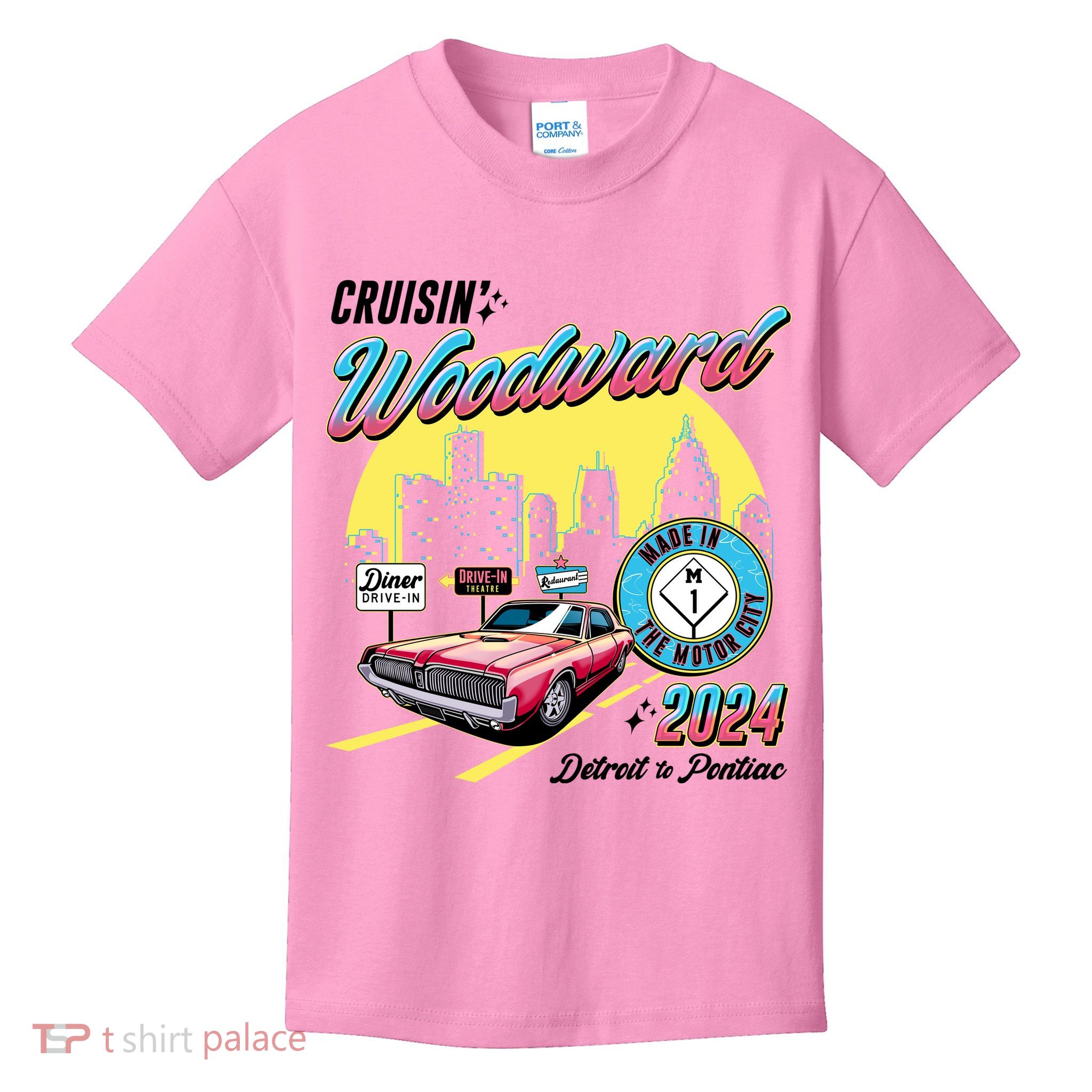 Cruisin Woodward Detroit To Pontiac 2024 Yellow Version Kids T-Shirt