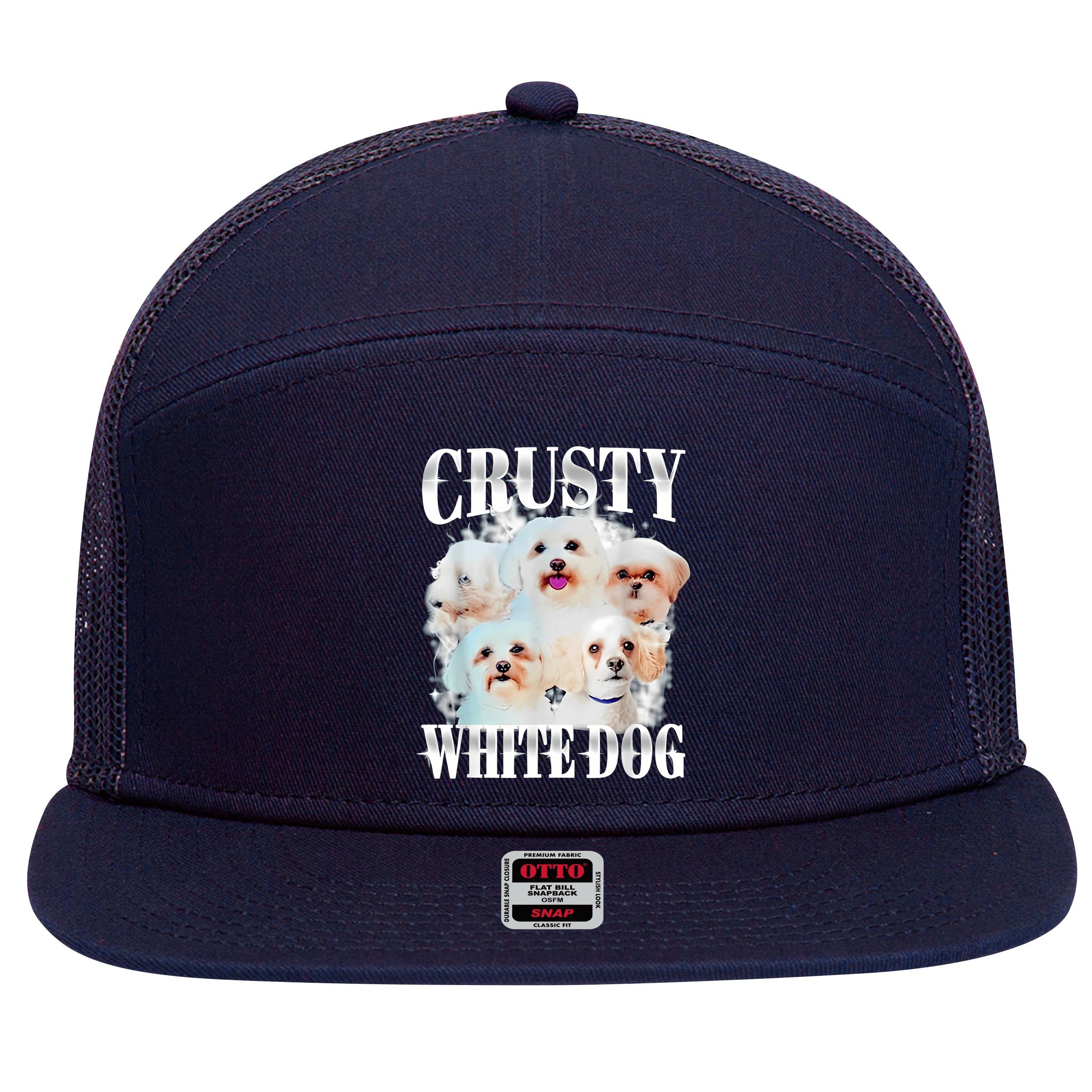 Crusty White Dog Funny For Women 7 Panel Mesh Trucker Snapback Hat