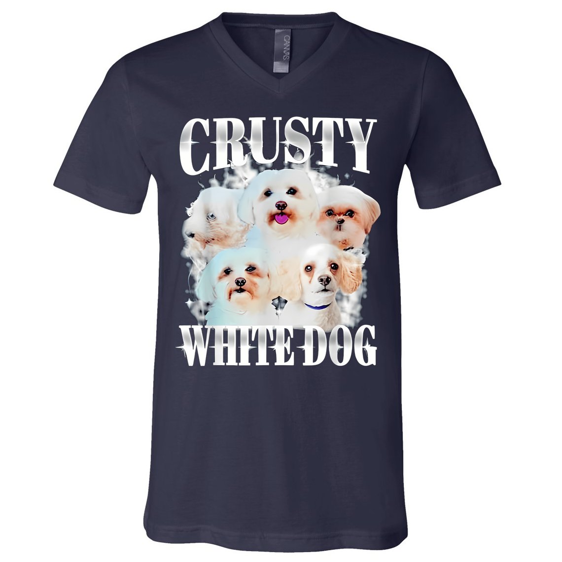 Crusty White Dog Funny For Women V-Neck T-Shirt