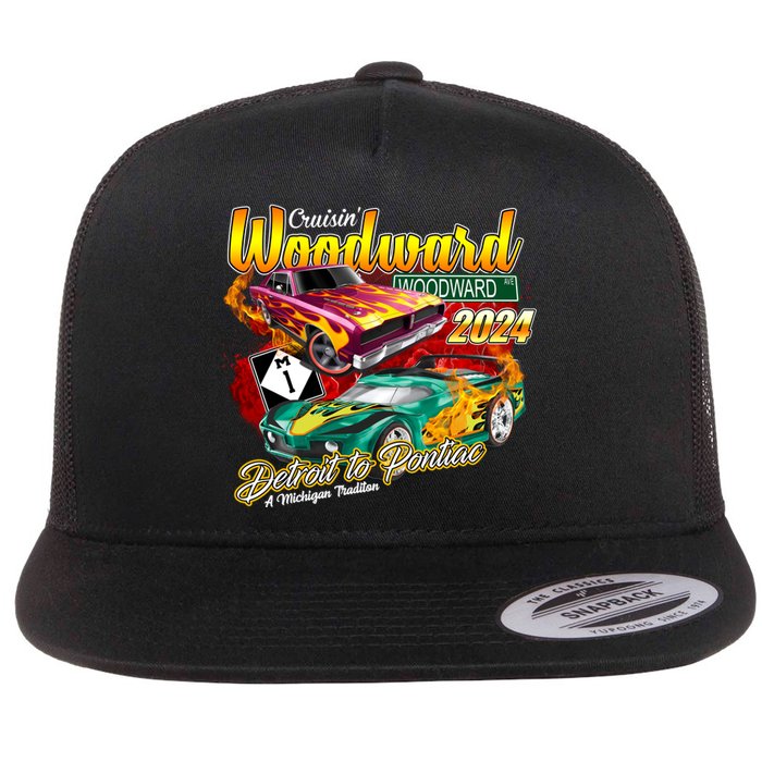 Cruisin Woodward Detroit To Pontiac A Michigan Tradition 2024 Flat Bill Trucker Hat