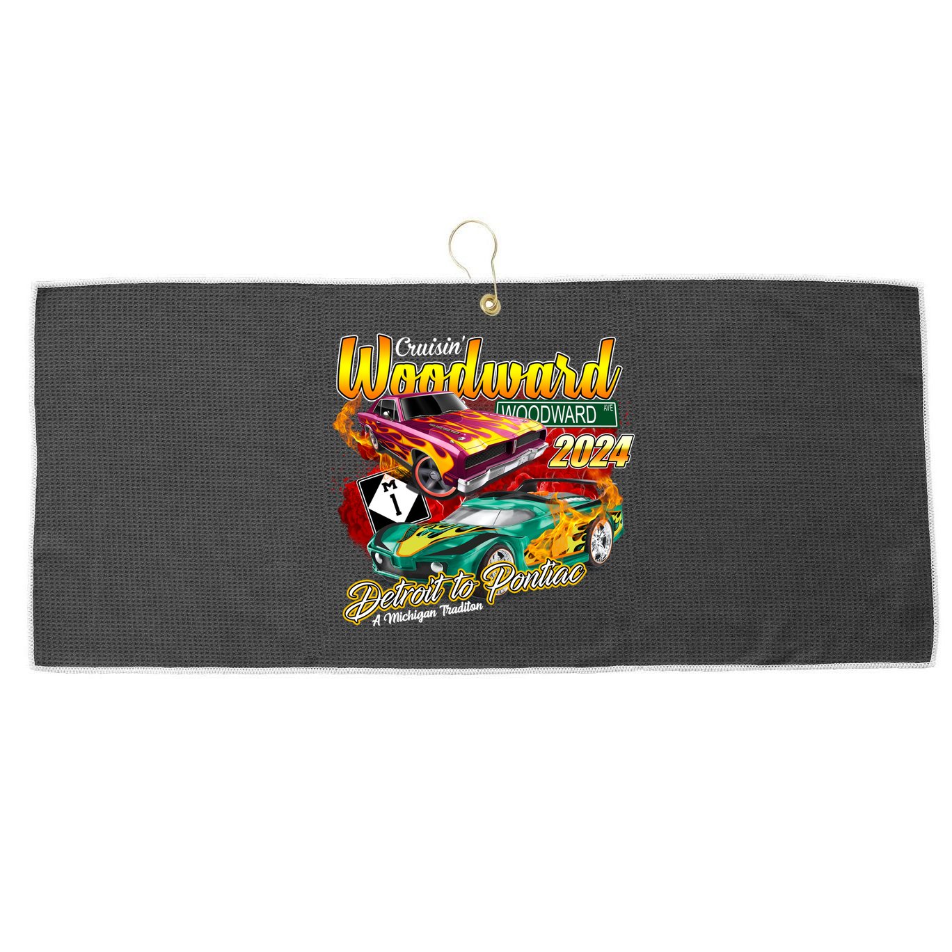 Cruisin Woodward Detroit To Pontiac A Michigan Tradition 2024 Large Microfiber Waffle Golf Towel