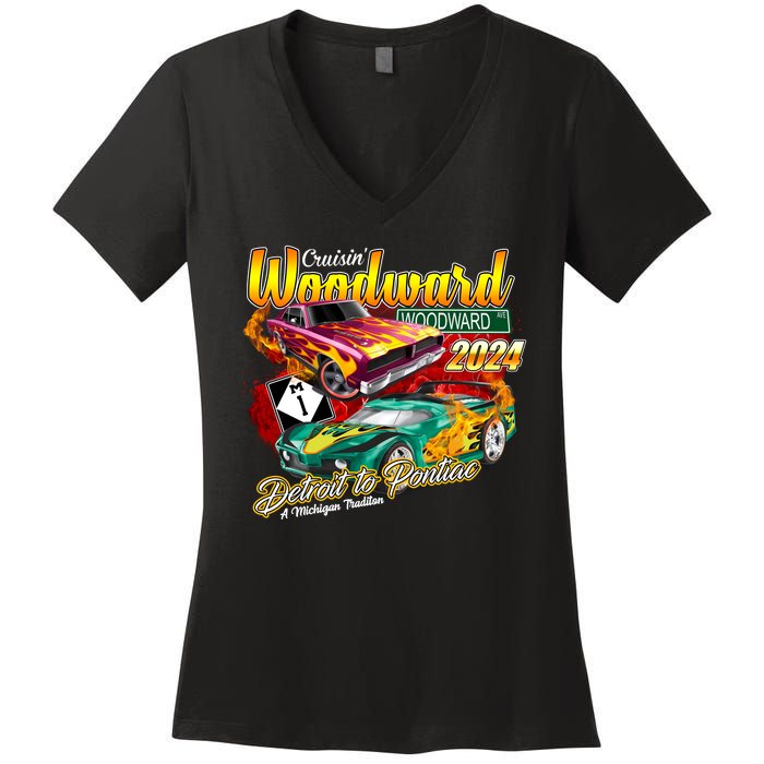 Cruisin Woodward Detroit To Pontiac A Michigan Tradition 2024 Women's V-Neck T-Shirt