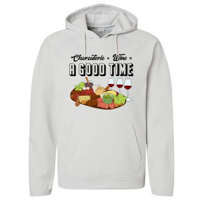 Charcuterie + Wine Equals A Good Time Cute Charcuterie Board Performance Fleece Hoodie