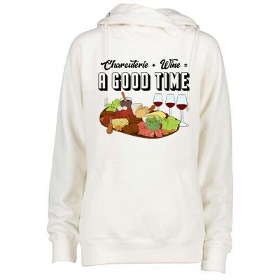 Charcuterie + Wine Equals A Good Time Cute Charcuterie Board Womens Funnel Neck Pullover Hood