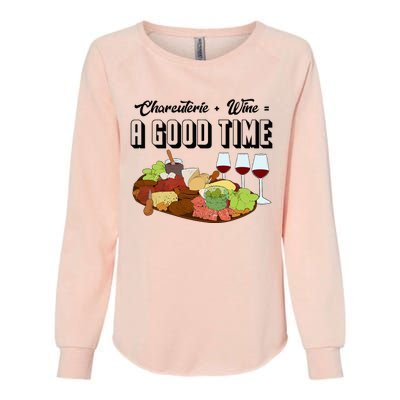 Charcuterie + Wine Equals A Good Time Cute Charcuterie Board Womens California Wash Sweatshirt