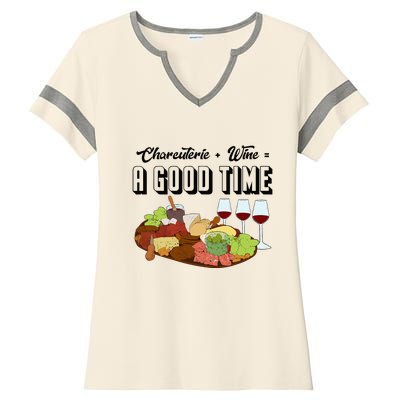 Charcuterie + Wine Equals A Good Time Cute Charcuterie Board Ladies Halftime Notch Neck Tee