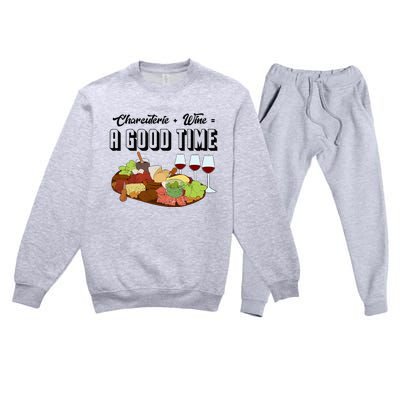 Charcuterie + Wine Equals A Good Time Cute Charcuterie Board Premium Crewneck Sweatsuit Set