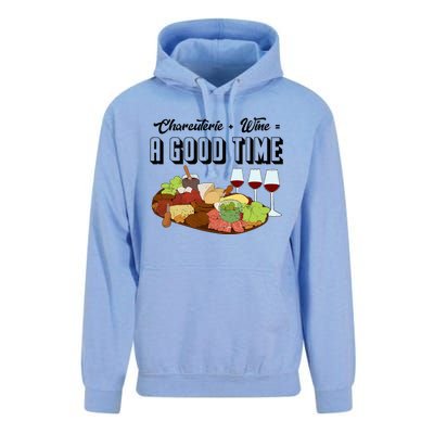 Charcuterie + Wine Equals A Good Time Cute Charcuterie Board Unisex Surf Hoodie