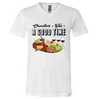 Charcuterie + Wine Equals A Good Time Cute Charcuterie Board V-Neck T-Shirt