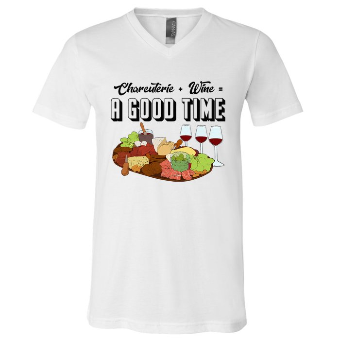 Charcuterie + Wine Equals A Good Time Cute Charcuterie Board V-Neck T-Shirt