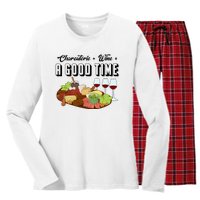 Charcuterie + Wine Equals A Good Time Cute Charcuterie Board Women's Long Sleeve Flannel Pajama Set 