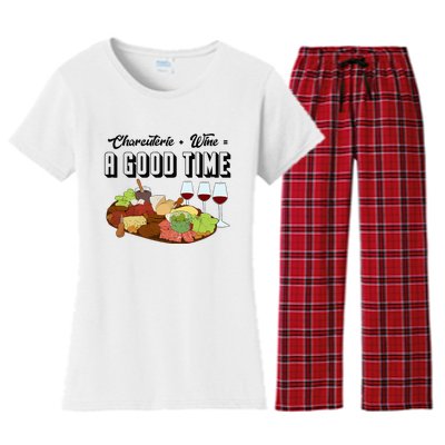 Charcuterie + Wine Equals A Good Time Cute Charcuterie Board Women's Flannel Pajama Set