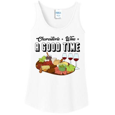 Charcuterie + Wine Equals A Good Time Cute Charcuterie Board Ladies Essential Tank