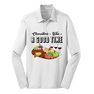 Charcuterie + Wine Equals A Good Time Cute Charcuterie Board Silk Touch Performance Long Sleeve Polo