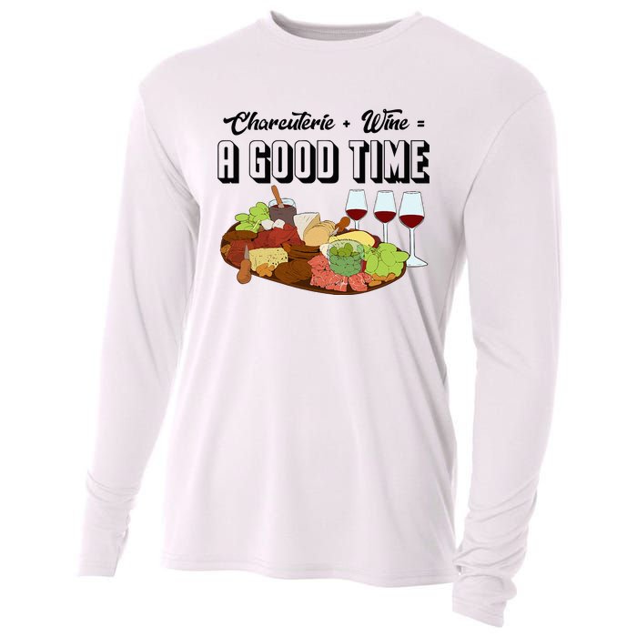 Charcuterie + Wine Equals A Good Time Cute Charcuterie Board Cooling Performance Long Sleeve Crew