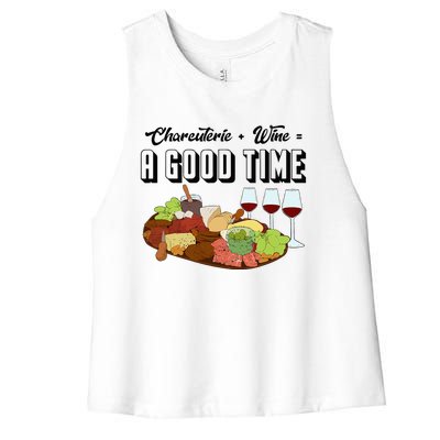 Charcuterie + Wine Equals A Good Time Cute Charcuterie Board Women's Racerback Cropped Tank