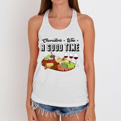 Charcuterie + Wine Equals A Good Time Cute Charcuterie Board Women's Knotted Racerback Tank