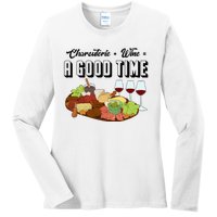 Charcuterie + Wine Equals A Good Time Cute Charcuterie Board Ladies Long Sleeve Shirt