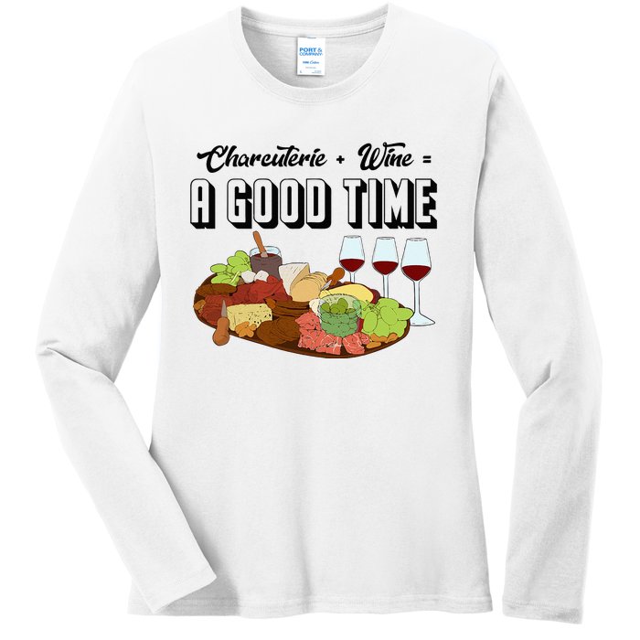 Charcuterie + Wine Equals A Good Time Cute Charcuterie Board Ladies Long Sleeve Shirt