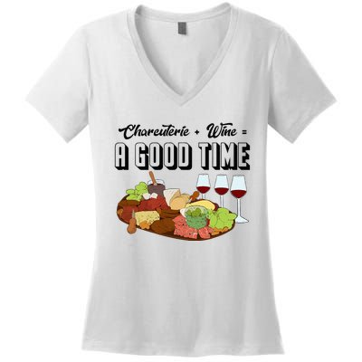 Charcuterie + Wine Equals A Good Time Cute Charcuterie Board Women's V-Neck T-Shirt