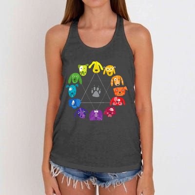 Color Wheel Educational Art Teacher Dog Themed Artist Women's Knotted Racerback Tank