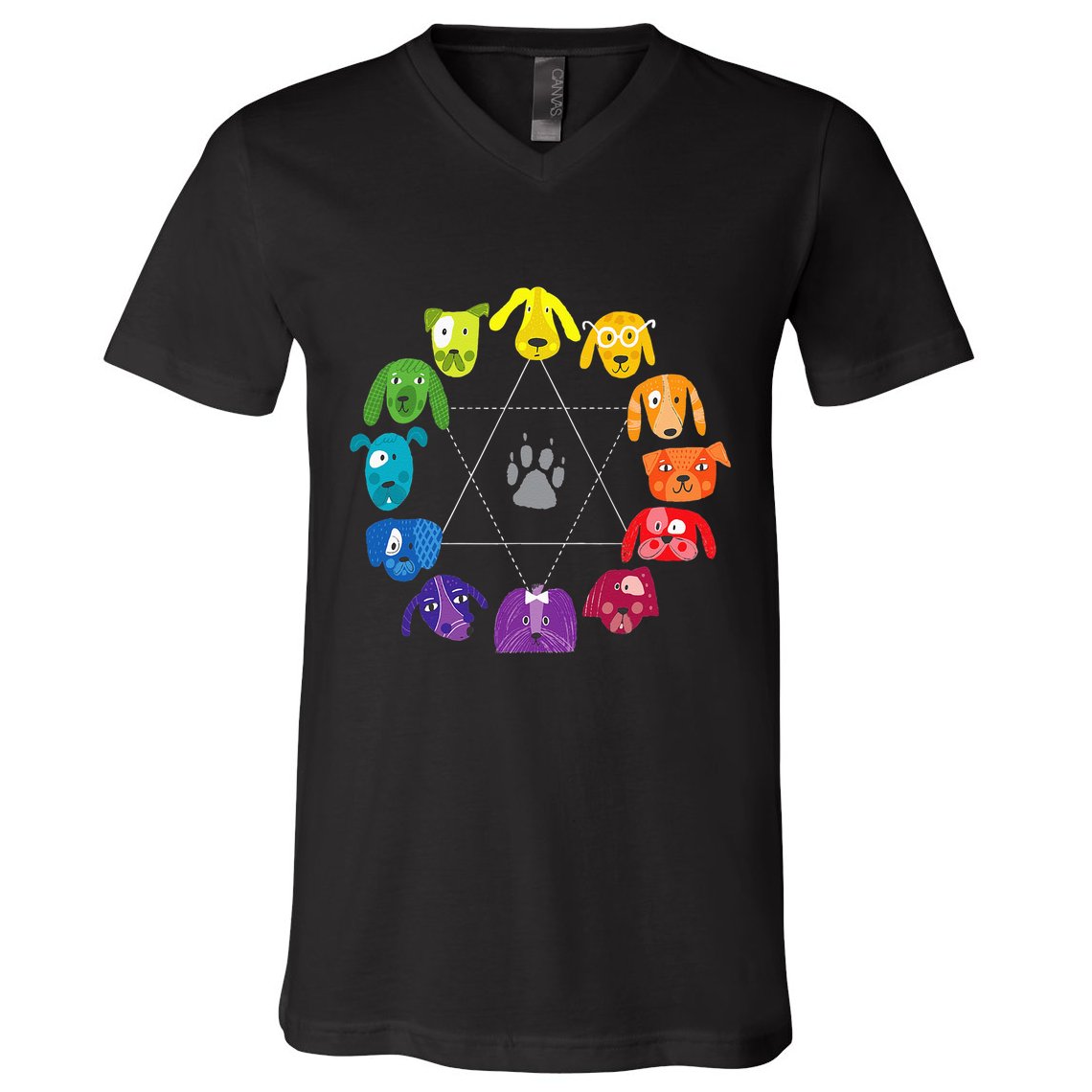 Color Wheel Educational Art Teacher Dog Themed Artist V-Neck T-Shirt