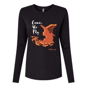 Come We Fly Witch Leopard Halloween Graphic Gift Womens Cotton Relaxed Long Sleeve T-Shirt