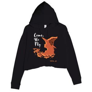 Come We Fly Witch Leopard Halloween Graphic Gift Crop Fleece Hoodie