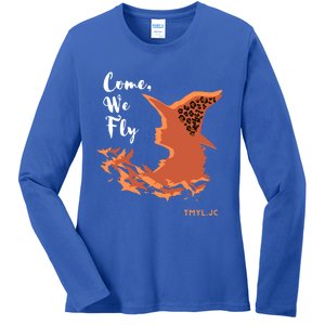 Come We Fly Witch Leopard Halloween Graphic Gift Ladies Long Sleeve Shirt