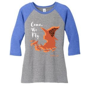 Come We Fly Witch Leopard Halloween Graphic Gift Women's Tri-Blend 3/4-Sleeve Raglan Shirt