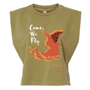 Come We Fly Witch Leopard Halloween Graphic Gift Garment-Dyed Women's Muscle Tee