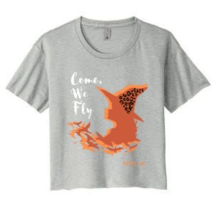 Come We Fly Witch Leopard Halloween Graphic Gift Women's Crop Top Tee