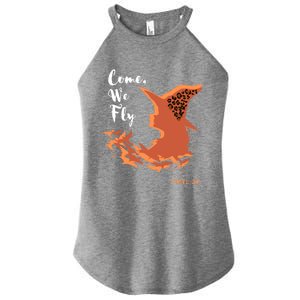 Come We Fly Witch Leopard Halloween Graphic Gift Women's Perfect Tri Rocker Tank