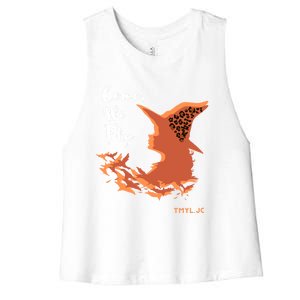 Come We Fly Witch Leopard Halloween Graphic Gift Women's Racerback Cropped Tank