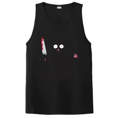 Cat What Funny Black Cat Fun Murderous Cat With Knife PosiCharge Competitor Tank